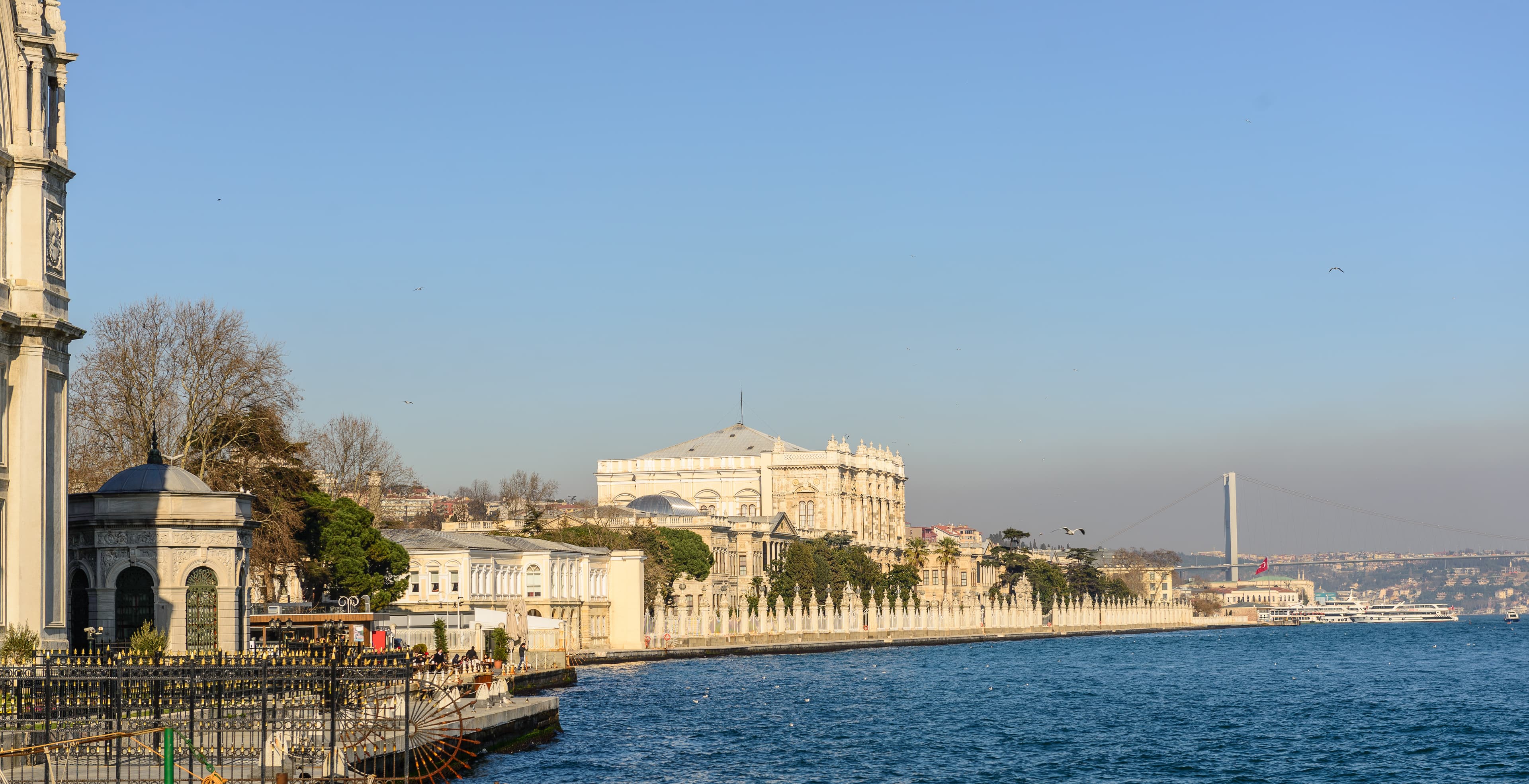 Dolmabahce Mosque and palace seen from a Bosphorus yacht tour