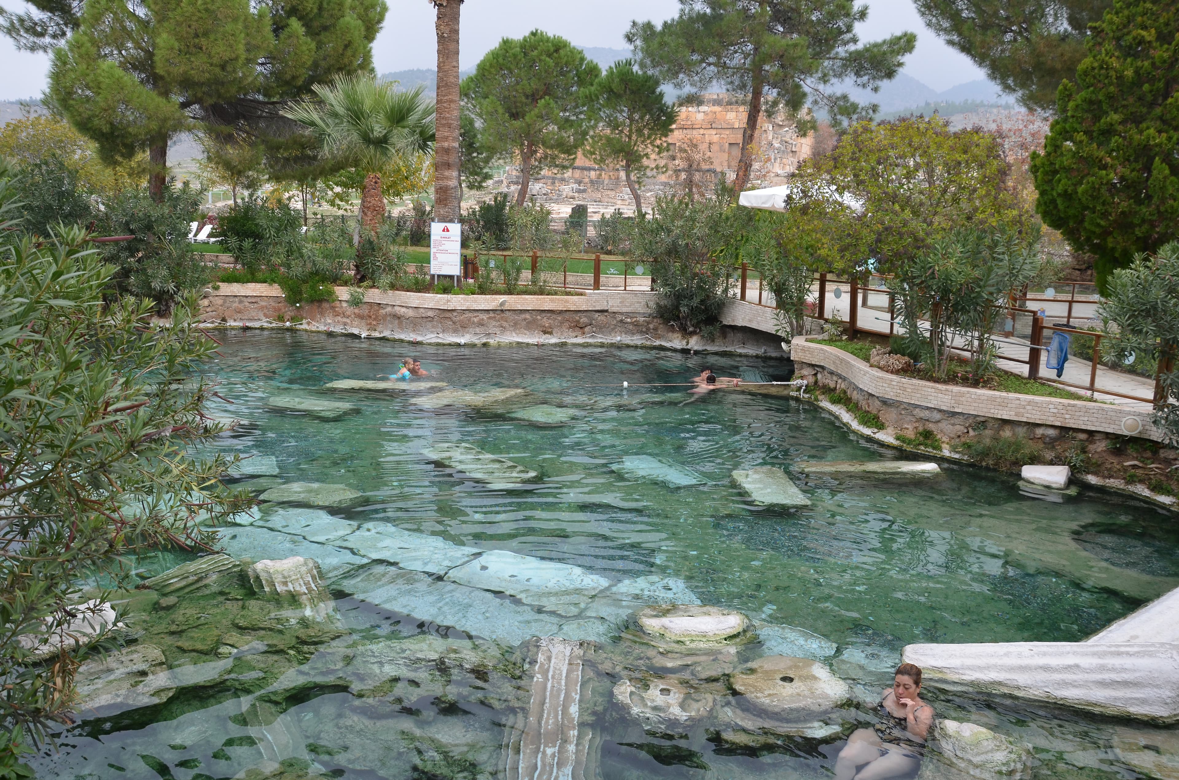 Cleopatra Pool with submerged Roman columns — optional swim experience