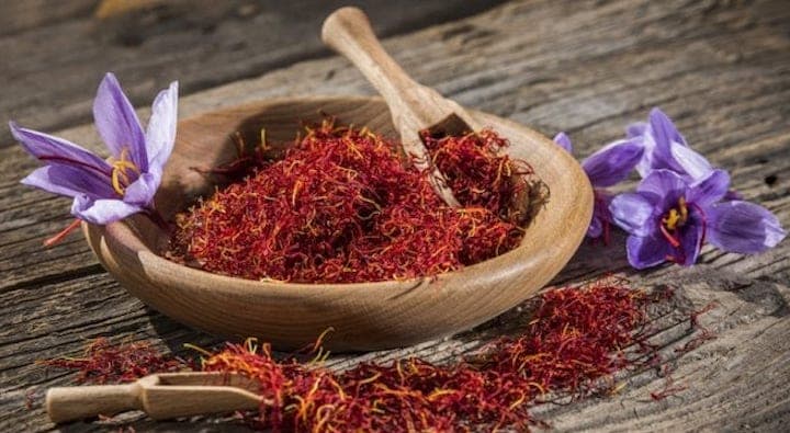Rare saffron threads and purple crocus flowers, the historic signature of Safranbolu