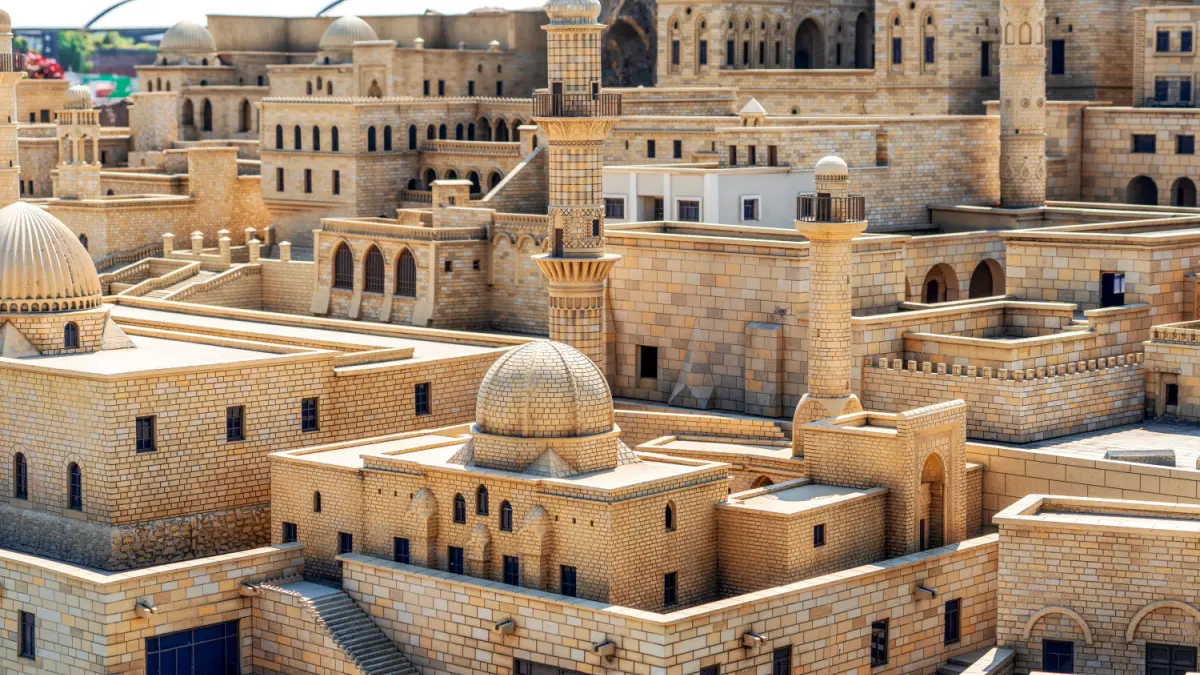 Intricate stone domes and carved courtyards of a historic Artuqid medrese in Mardin