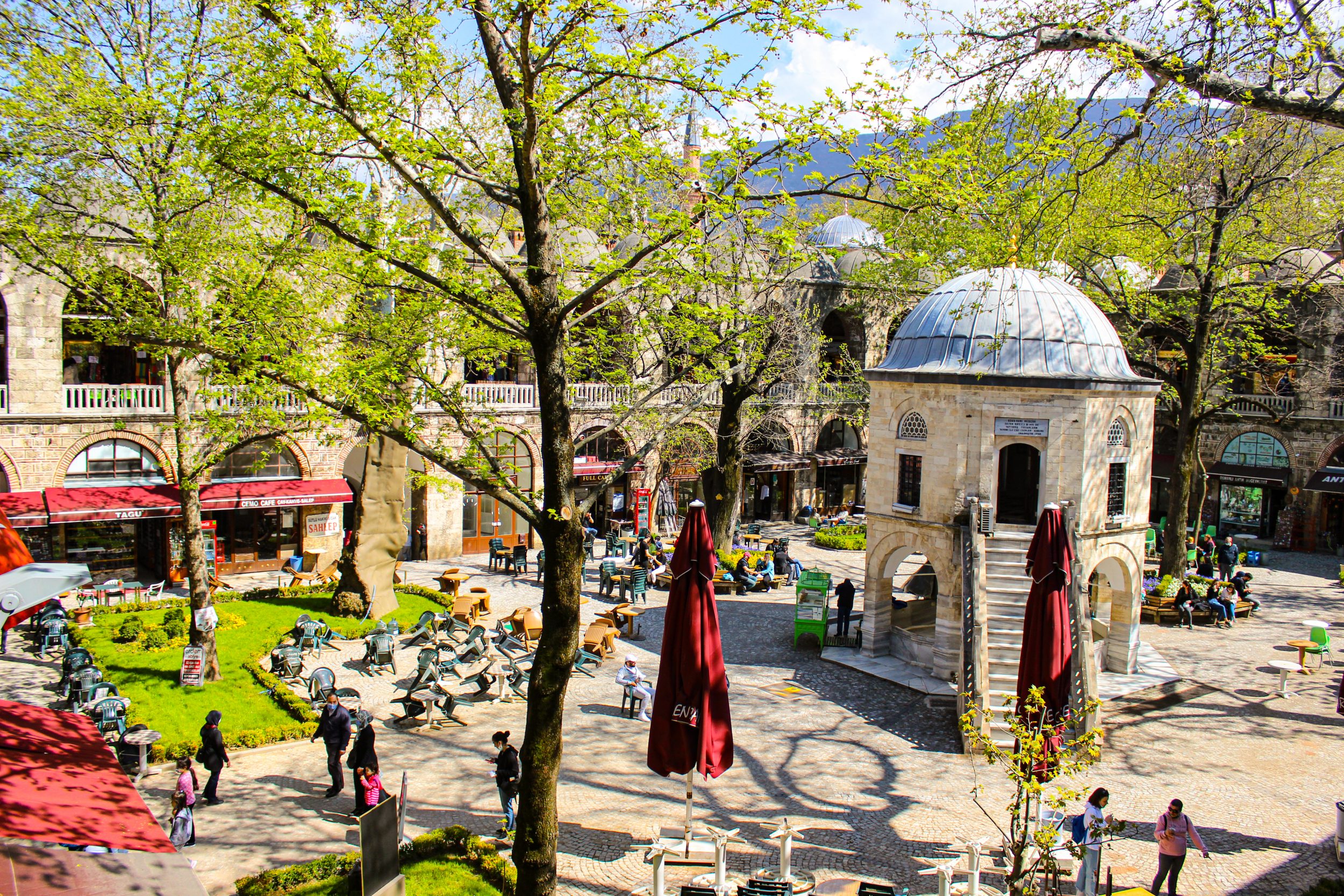 Courtyard of the historic Koza Han Silk Bazaar in central Bursa